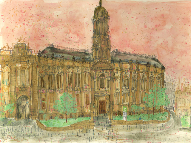 Painting of Bradford College's Old Building by College alumna Clare Caulfield