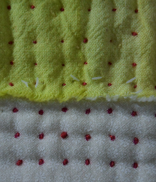 Detail of work in progress by Helen Parrott in response to Bradford College Textile Archive collections 